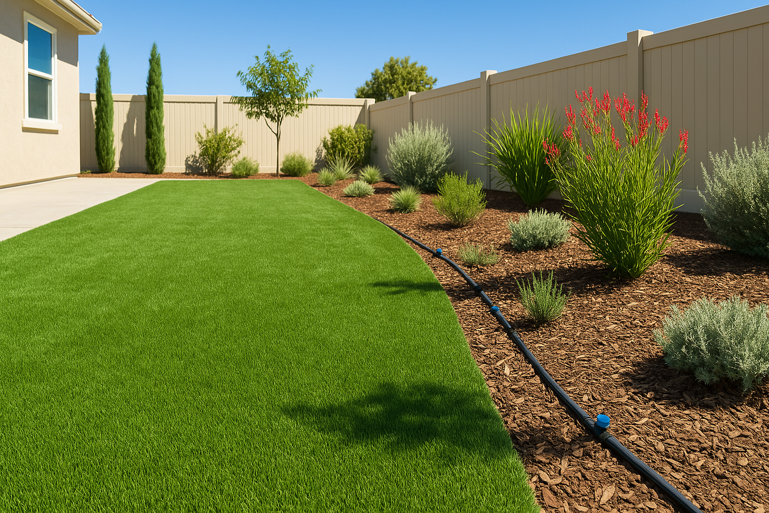 Artificial grass landscaping saving water and energy efficient lawn